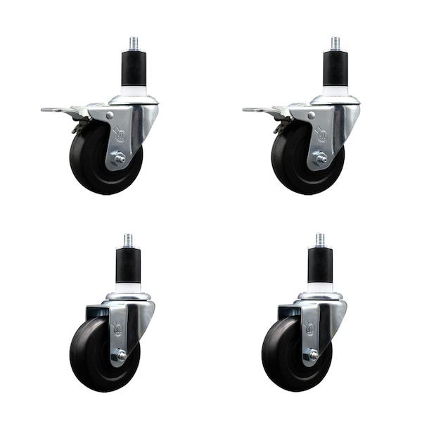 Service Caster 3.5'' Soft Rubber Swivel 1-1/2'' Expanding Stem Caster Set 2 Total Lock Brakes, 4PK SCC-EXTTL20S3514-SRS-2-S-2-112 - main